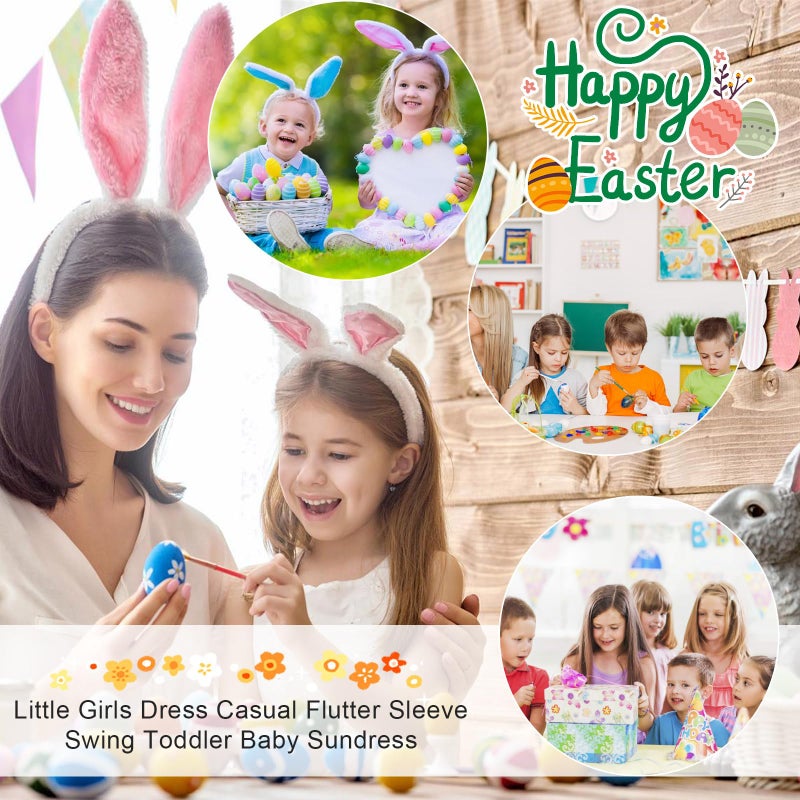 WonderBabe Toddler Kids Girls Easter Dress Bunny Easter Eggs Flutter Sleeve Clothes School Outfit Girls Casual Swing Ruffle Dress Size 6-7 Years - Image 5