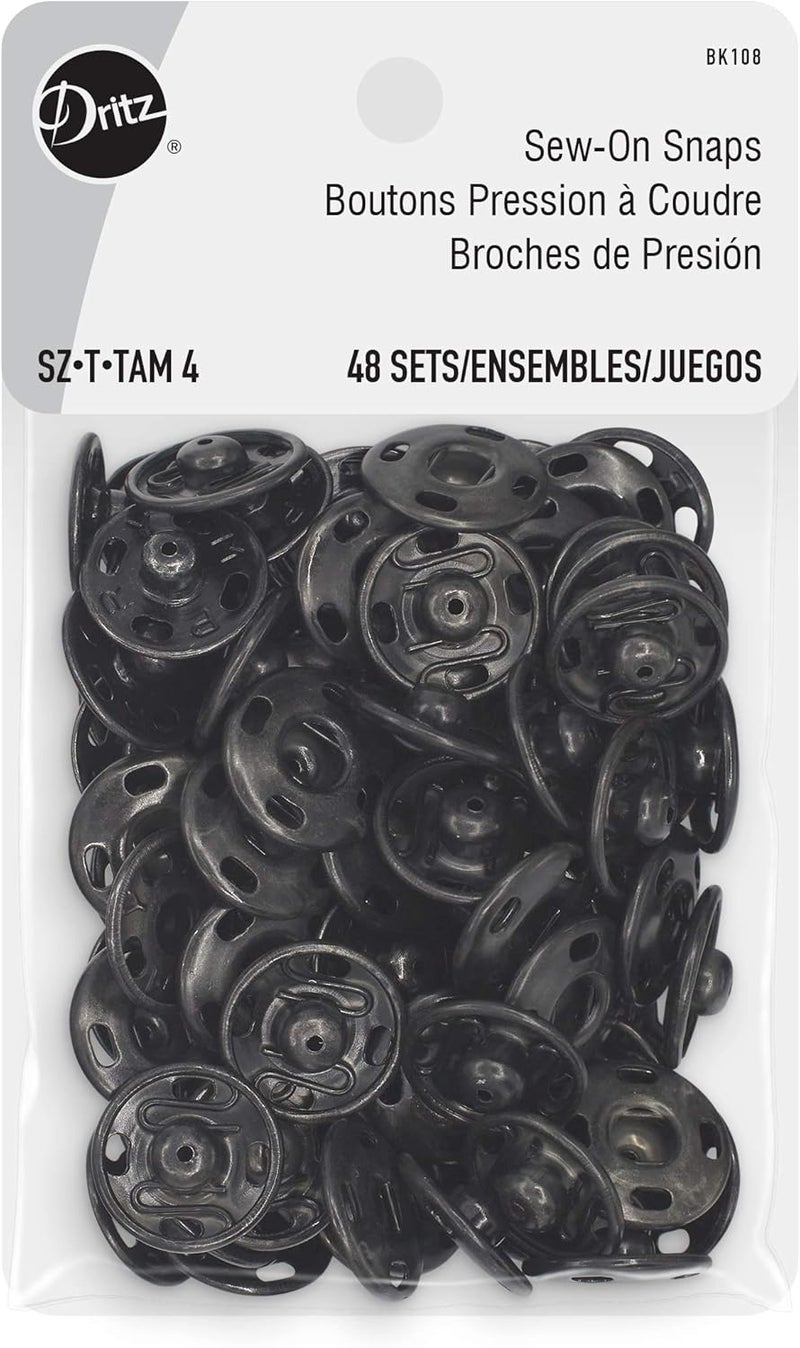 Dritz Sew On Snaps Black 48 Sets Fasteners Size 4 48ct - Image 1