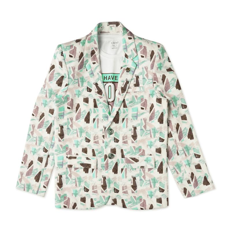 CAVIO Boys LightGreen Printed Blazer and T-Shirt - Image 4