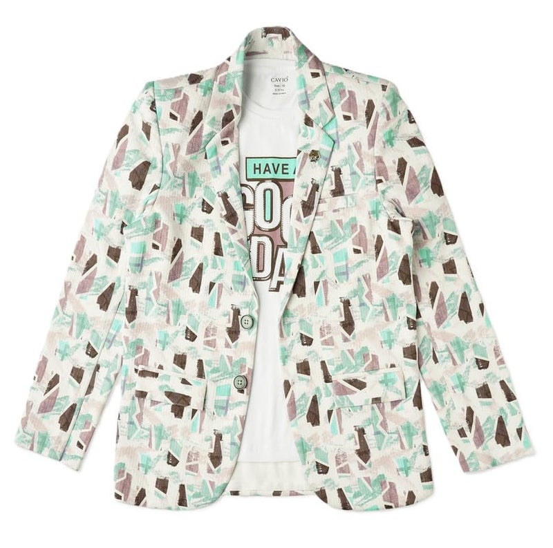 CAVIO Boys LightGreen Printed Blazer and T-Shirt - Image 1