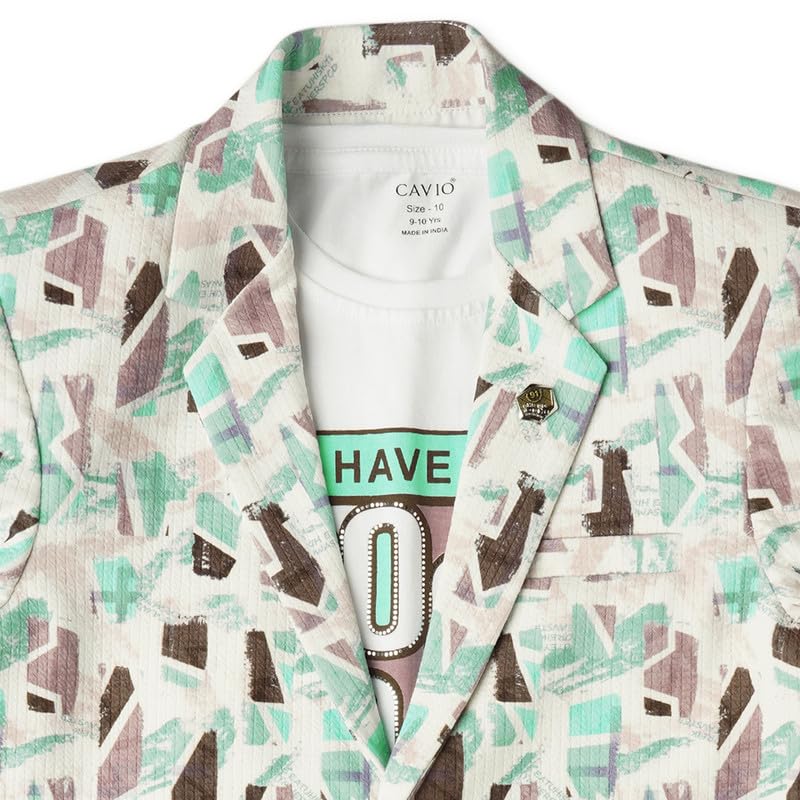 CAVIO Boys LightGreen Printed Blazer and T-Shirt - Image 5