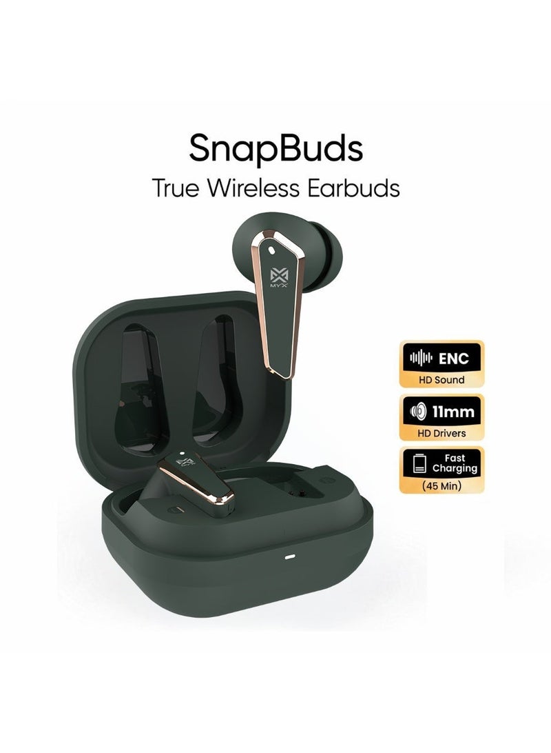 MYX SnapBuds, True Wireless Earbuds | ENC Noise Cancelling with 4 Microphones | 40H Ultra-Long Battery Life | Bluetooth 5.3 | 11mm HD Sound Drivers | Fast Charging (45 Min) | Magnetic Compact Design | Compatible with iPhone, Samsung, Android - Green - Image 1