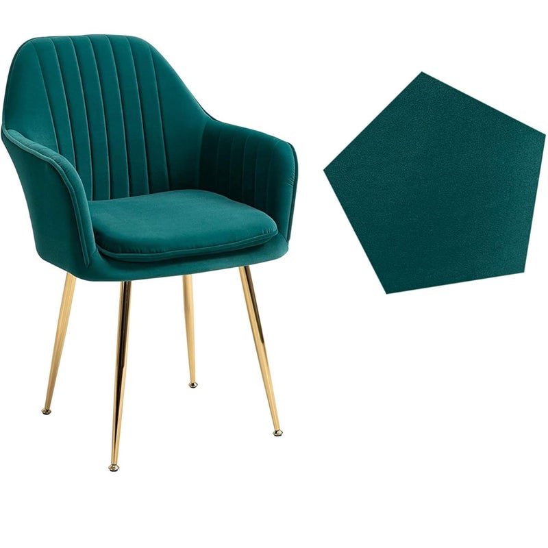 Finch Fox Ambar Upholestery Velvet Armchair with Armrest Backrest Upholstered Seat Dining Living Room Chair with Golden Legs Base Teal Blue Color