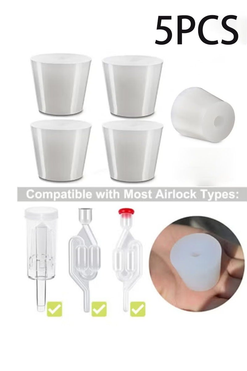 Geustos 5pcs Fermentation Silicone Stopper Drilled Plug With Hole for Airlock Valve Home Brew Bubbler Wine Making Rubber Stopper Replacements - Image 1