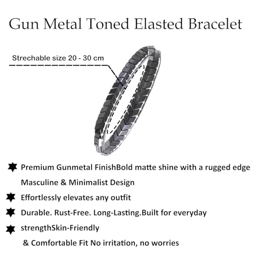 VAMA FASHIONS Gunmetal Stretchable Chevron Arrow Bracelet Wrist Band Enhances Will Power Controls Heartbeat Boosts Spiritual Powers Protection from Evil Eye Hand Accessory for Men & Boys - Image 3