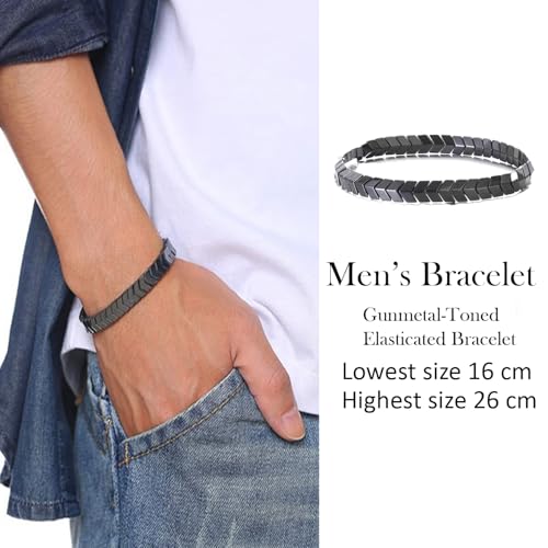VAMA FASHIONS Gunmetal Stretchable Chevron Arrow Bracelet Wrist Band Enhances Will Power Controls Heartbeat Boosts Spiritual Powers Protection from Evil Eye Hand Accessory for Men & Boys - Image 5