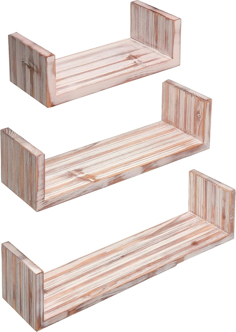 Greenco Set of 3 Floating “U” Shelves, Easy-to-Assemble Floating Wall Mount Shelves for Bedrooms and Living Rooms, Rustic Finish - Image 1