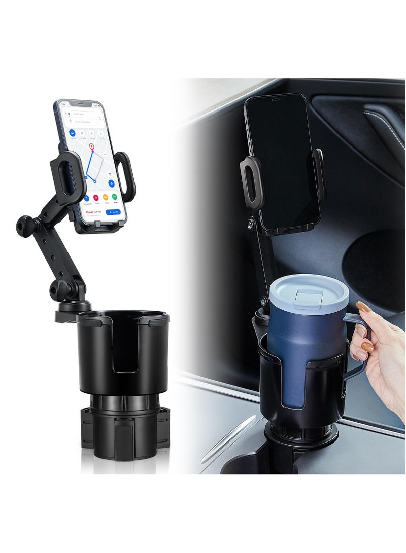 Cup Holder Phone Mount, 2 in 1 Cup Holder Expander for Car Long Arm with 360°rotation Cup Holder Cell Phone Holder for Car Compatible with All Smartphones - Image 1