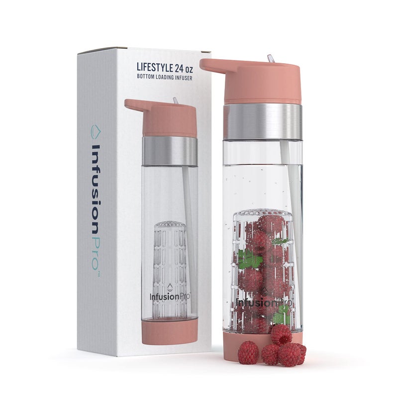 Infusion Pro Infusion Pro Fruit Infuser Water Bottle with Straw Lid 24 oz : Flip-Up Straw : Insulated Sleeve & Fruit Infusion Water eBook : Bottom Loading Infuser for More Flavor - Kauai Sunset 