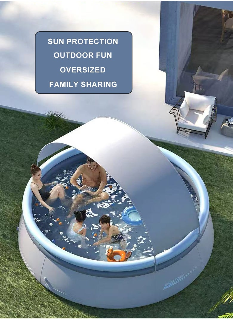 UV-Protected Inflatable Swimming Pool with Canopy,Diameter is 244cm, 2m² Shade Coverage, PVC Material,  Grey