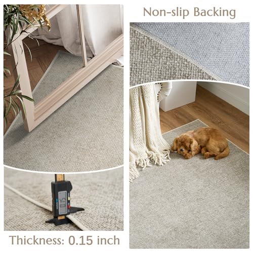 jinchan Modern Area Rug 2x3 Washable Rug Indoor Thin Entryway Doormat Grid Accent Floor Cover Geometric Contemporary Non Slip Soft Carpet for Kitchen Living Room Bedroom Bathroom Home Office Taupe - Image 3