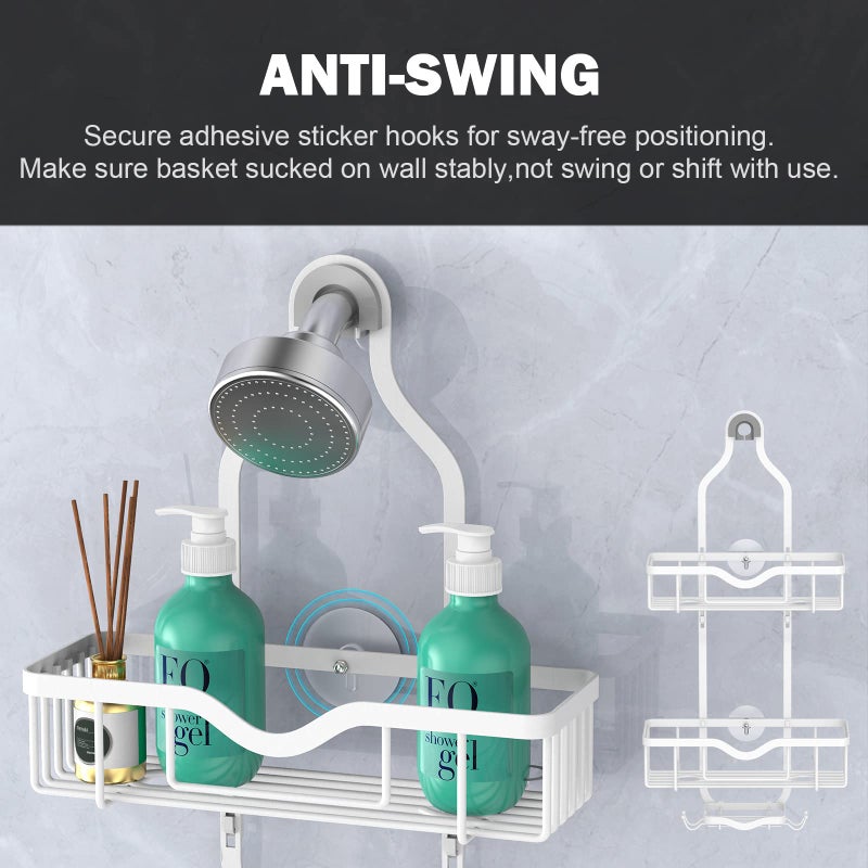 Kadolina Hanging Shower Caddy  Over Head Shower Caddy Shower Organizer Rack Basket with Soap Dish  Hooks for Razor and Sponge (Soft White) - Image 2