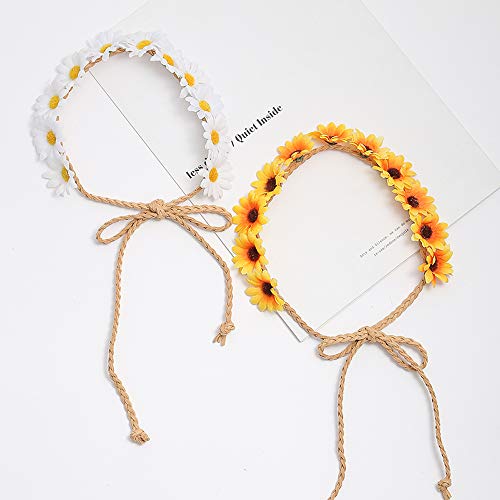 T-shin Little Daisy Flower Headband, Flower Halo,Hippie Flower Crown,Boho Floral Wreath,Bridal Headpiece,Sunflower Wreath for Women and Girls,Performances, Parties,Weddings,Festivals (White) - Image 5