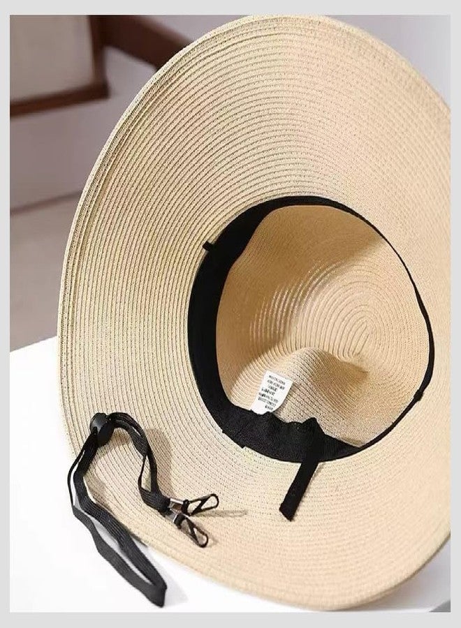 Tinkeep Womens Beach Sun Straw Hat UV UPF 80+ Travel Foldable Brim Summer UV Hat, Coffee, L-XL - Image 4