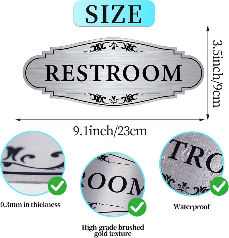 LUHIMO Restroom Sign for Business and Home，Self-adhesive Brushed Silver Unisex Bathroom Sticker，Waterproof Vinyl Toilet Decor for House，Office，Shop，Door - Image 2