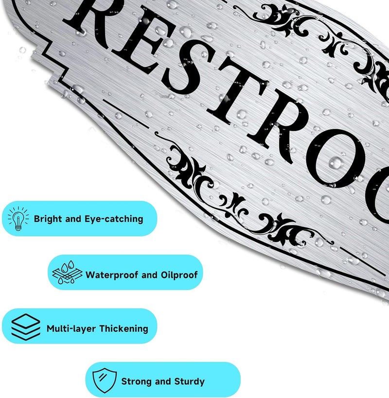 LUHIMO Restroom Sign for Business and Home，Self-adhesive Brushed Silver Unisex Bathroom Sticker，Waterproof Vinyl Toilet Decor for House，Office，Shop，Door - Image 3