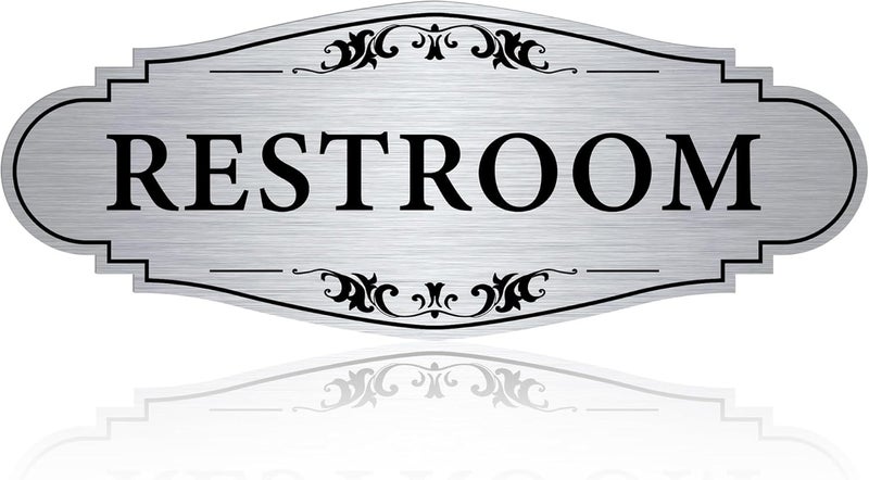 LUHIMO Restroom Sign for Business and Home，Self-adhesive Brushed Silver Unisex Bathroom Sticker，Waterproof Vinyl Toilet Decor for House，Office，Shop，Door - Image 1