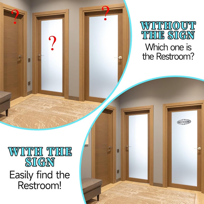LUHIMO Restroom Sign for Business and Home，Self-adhesive Brushed Silver Unisex Bathroom Sticker，Waterproof Vinyl Toilet Decor for House，Office，Shop，Door - Image 4