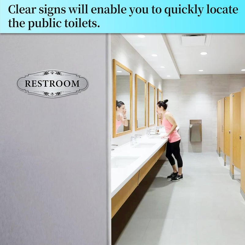 LUHIMO Restroom Sign for Business and Home，Self-adhesive Brushed Silver Unisex Bathroom Sticker，Waterproof Vinyl Toilet Decor for House，Office，Shop，Door - Image 5