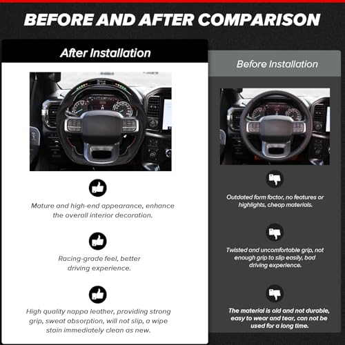 LOSCHEN Carbon Fiber Steering Wheel for F150 Raptor 2021-2024, D-shaped Flat-bottom Steering Wheel Preforated Leather Grip, with LED Display Shift Indicator (with Heating Function) - Image 4