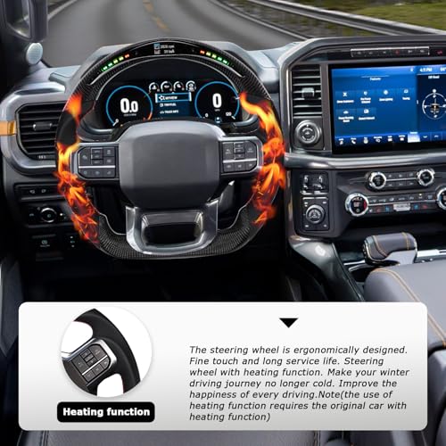 LOSCHEN Carbon Fiber Steering Wheel for F150 Raptor 2021-2024, D-shaped Flat-bottom Steering Wheel Preforated Leather Grip, with LED Display Shift Indicator (with Heating Function) - Image 5