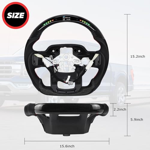 LOSCHEN Carbon Fiber Steering Wheel for F150 Raptor 2021-2024, D-shaped Flat-bottom Steering Wheel Preforated Leather Grip, with LED Display Shift Indicator (with Heating Function) - Image 2