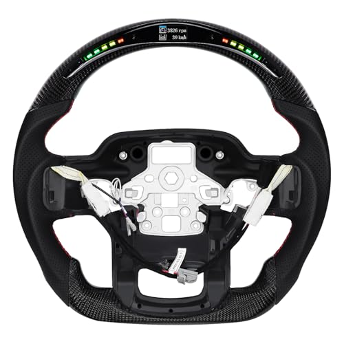 LOSCHEN Carbon Fiber Steering Wheel for F150 Raptor 2021-2024, D-shaped Flat-bottom Steering Wheel Preforated Leather Grip, with LED Display Shift Indicator (with Heating Function) - Image 1