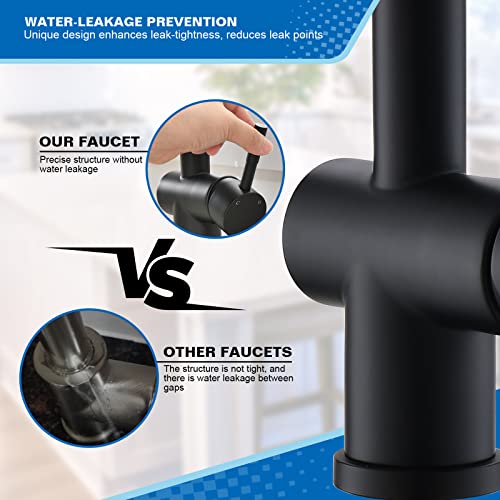 VFAUOSIT Commercial Faucet with Sprayer, VFAUOSIT Black Kitchen Faucet with Pot Filler Single Handle Lever Pull Down Sprayer Kitchen Sink Faucets, Stainless Steel Faucets for Kitchen Sink, RV Farmhouse - Image 5