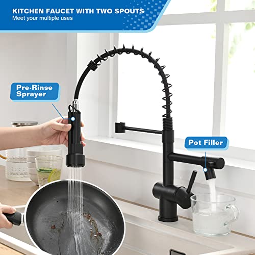 VFAUOSIT Commercial Faucet with Sprayer, VFAUOSIT Black Kitchen Faucet with Pot Filler Single Handle Lever Pull Down Sprayer Kitchen Sink Faucets, Stainless Steel Faucets for Kitchen Sink, RV Farmhouse - Image 2