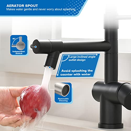 VFAUOSIT Commercial Faucet with Sprayer, VFAUOSIT Black Kitchen Faucet with Pot Filler Single Handle Lever Pull Down Sprayer Kitchen Sink Faucets, Stainless Steel Faucets for Kitchen Sink, RV Farmhouse - Image 4