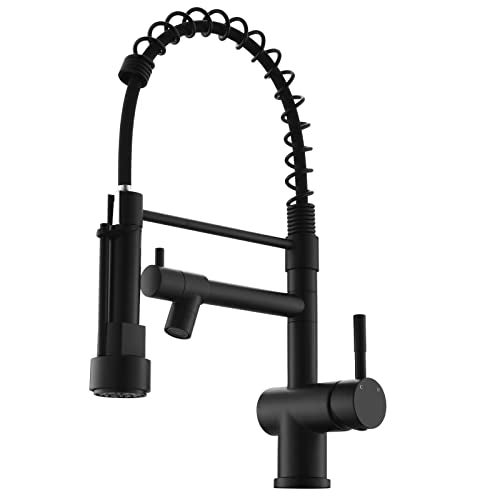 VFAUOSIT Commercial Faucet with Sprayer, VFAUOSIT Black Kitchen Faucet with Pot Filler Single Handle Lever Pull Down Sprayer Kitchen Sink Faucets, Stainless Steel Faucets for Kitchen Sink, RV Farmhouse - Image 1