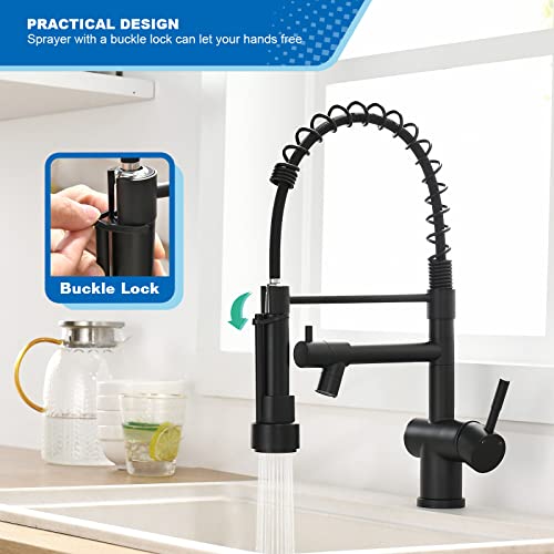 VFAUOSIT Commercial Faucet with Sprayer, VFAUOSIT Black Kitchen Faucet with Pot Filler Single Handle Lever Pull Down Sprayer Kitchen Sink Faucets, Stainless Steel Faucets for Kitchen Sink, RV Farmhouse - Image 3