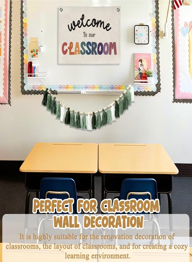 XYDEG Green Classroom Decor Tassel Garland, Boho Wall Decor for Classroom Bulletin Board Decorations,Teacher Must Be Have, Nursery Tassel Banner, Kids Room, Baby Shower, Summer Party - Image 2
