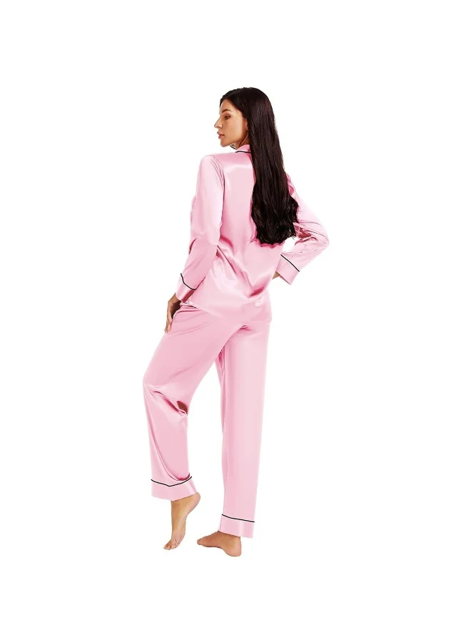 Caprisious Elegant Women’s Satin Pajama Set – Long Sleeve Top & Full-Length Pants Sleepwear