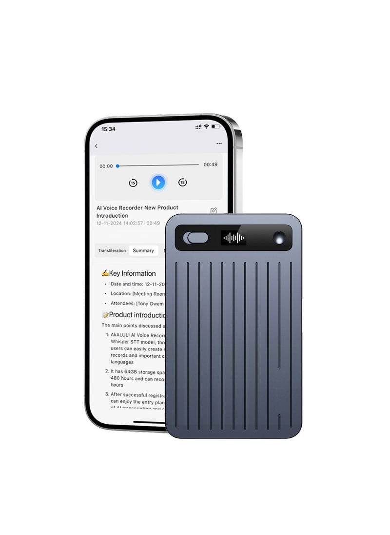 KADIP AI Voice Recorder with Transcription & Summarize & Translation - 64GB AI Note Audio Recorder, APP Control, Support 104 Languages, Recording Device with Noise Reduction for Lectures, Meetings, Calls  - Image 1