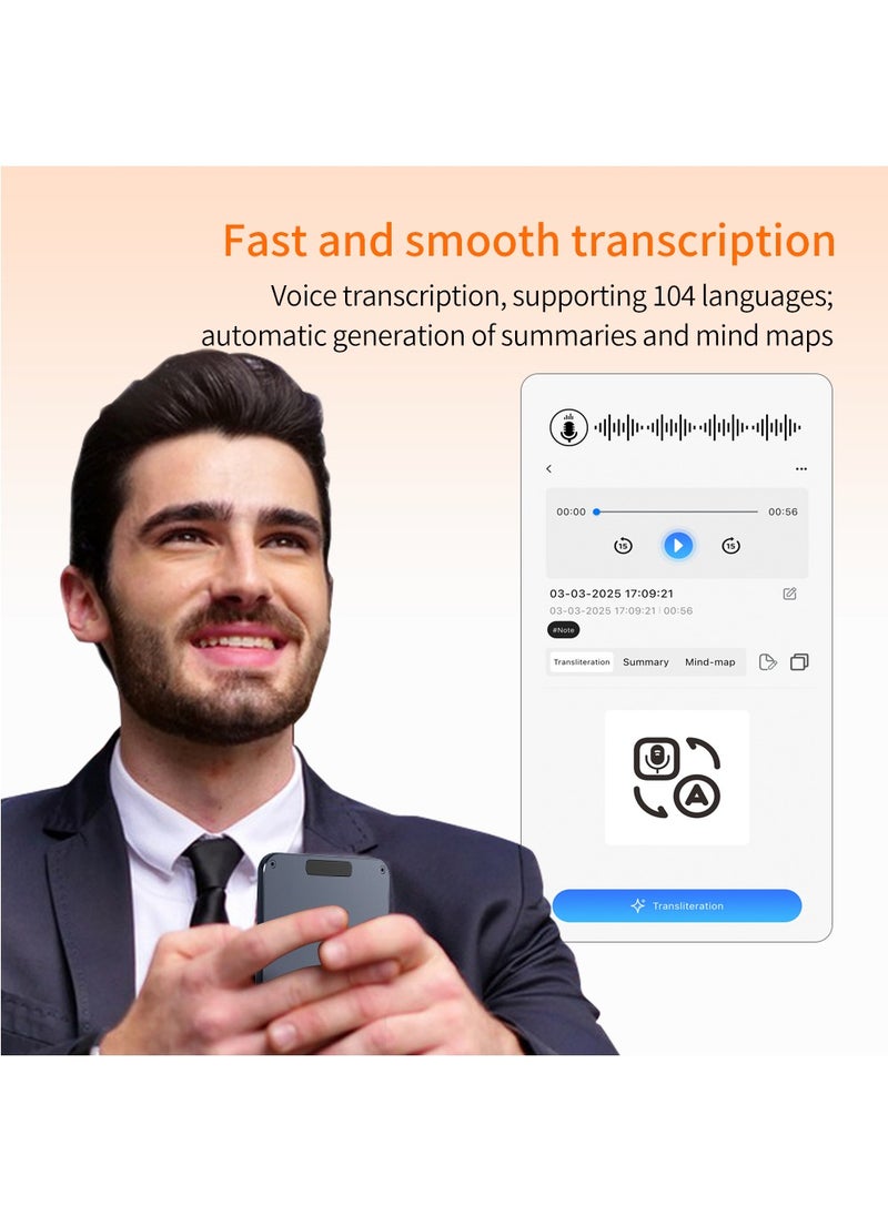 KADIP AI Voice Recorder with Transcription & Summarize & Translation - 64GB AI Note Audio Recorder, APP Control, Support 104 Languages, Recording Device with Noise Reduction for Lectures, Meetings, Calls  - Image 3