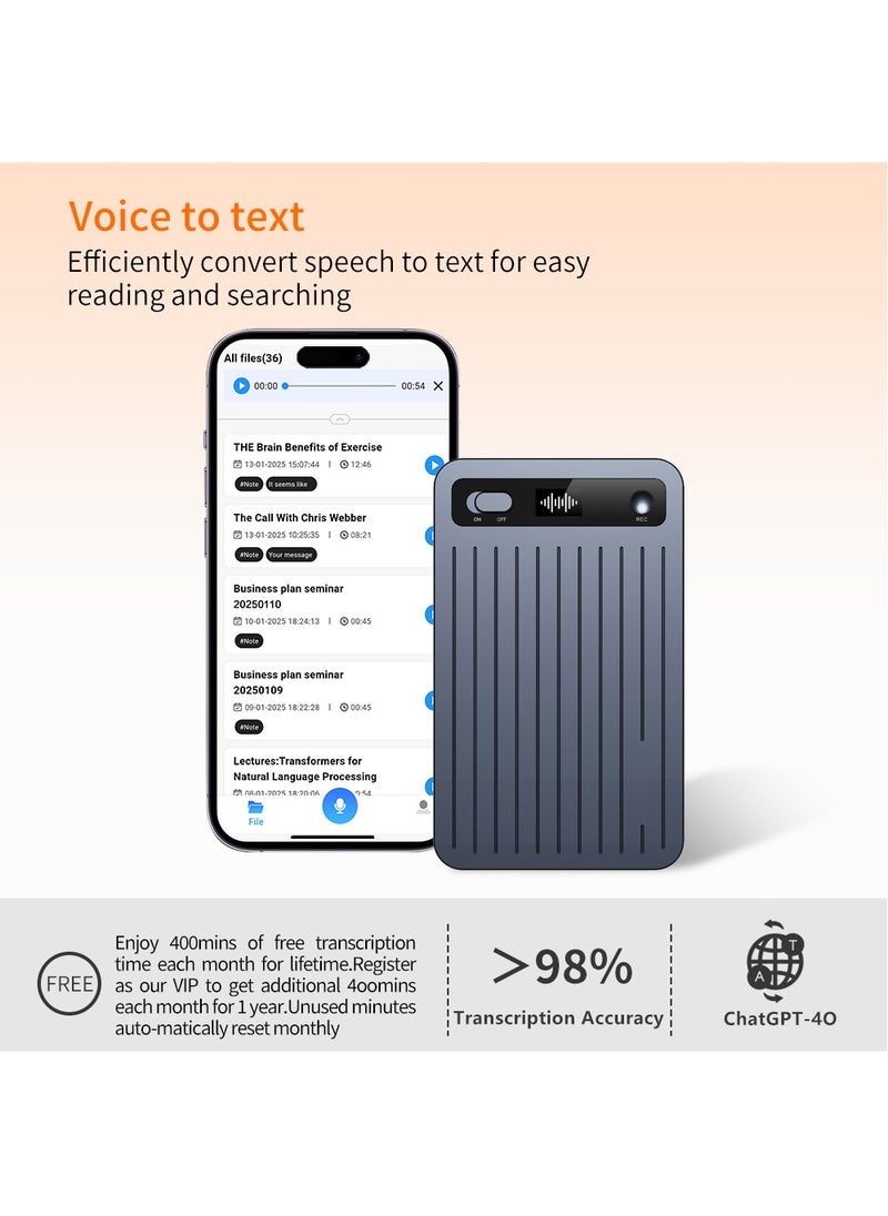 KADIP AI Voice Recorder with Transcription & Summarize & Translation - 64GB AI Note Audio Recorder, APP Control, Support 104 Languages, Recording Device with Noise Reduction for Lectures, Meetings, Calls  - Image 4