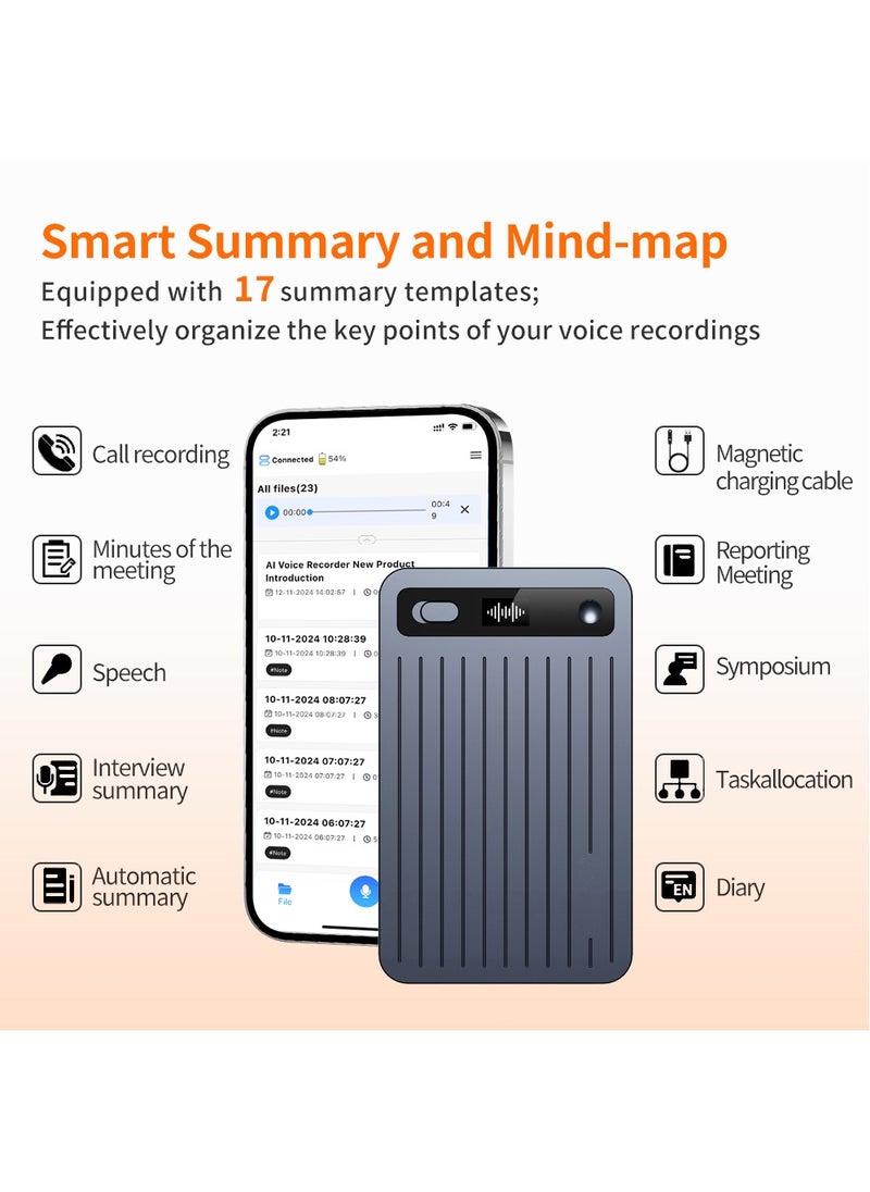 KADIP AI Voice Recorder with Transcription & Summarize & Translation - 64GB AI Note Audio Recorder, APP Control, Support 104 Languages, Recording Device with Noise Reduction for Lectures, Meetings, Calls  - Image 5