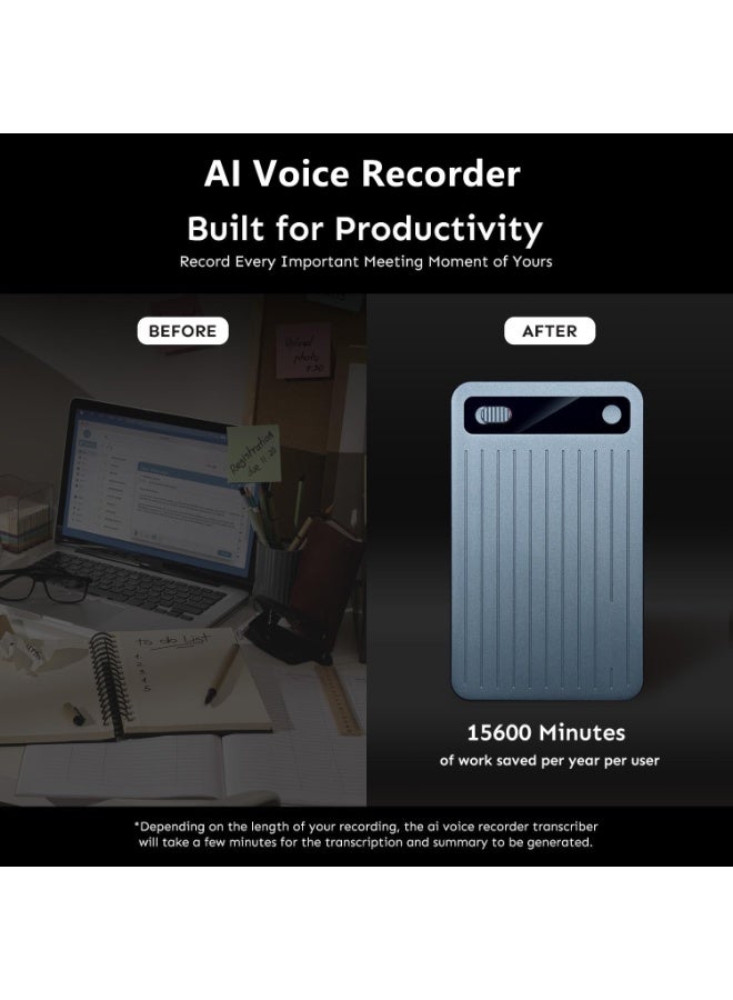 KADIP AI Voice Recorder with Transcription & Summarize & Translation - 64GB AI Note Audio Recorder, APP Control, Support 104 Languages, Recording Device with Noise Reduction for Lectures, Meetings, Calls - Image 2