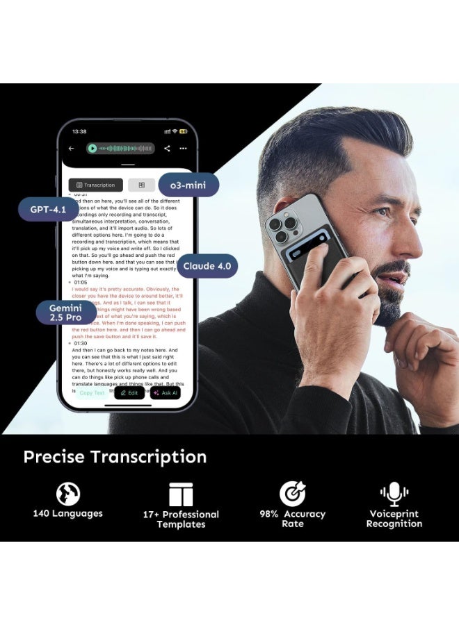 KADIP AI Voice Recorder with Transcription & Summarize & Translation - 64GB AI Note Audio Recorder, APP Control, Support 104 Languages, Recording Device with Noise Reduction for Lectures, Meetings, Calls - Image 3