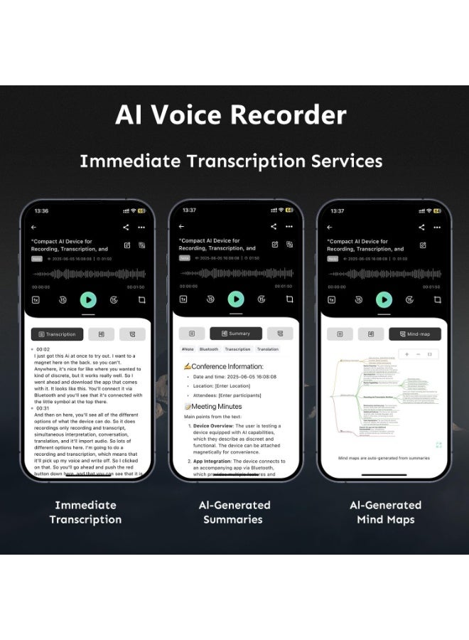 KADIP AI Voice Recorder with Transcription & Summarize & Translation - 64GB AI Note Audio Recorder, APP Control, Support 104 Languages, Recording Device with Noise Reduction for Lectures, Meetings, Calls - Image 5