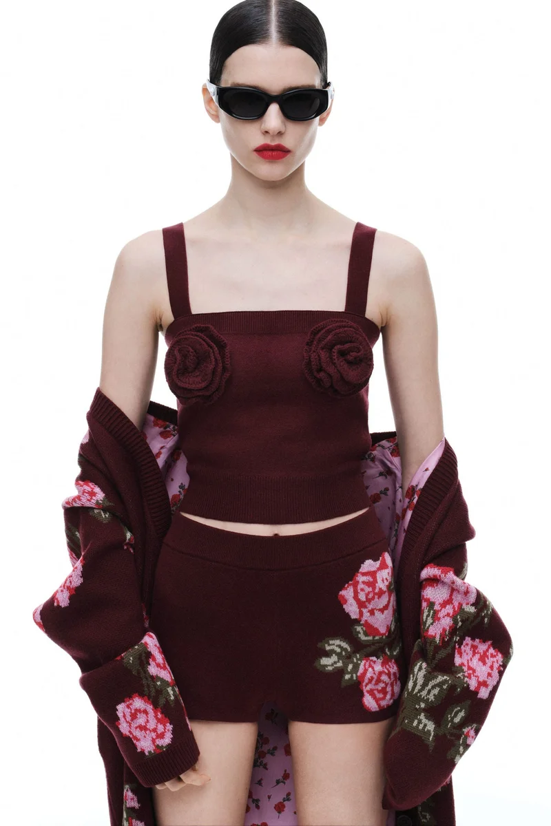 H&M Wool-blend rose-appliquéd knitted top