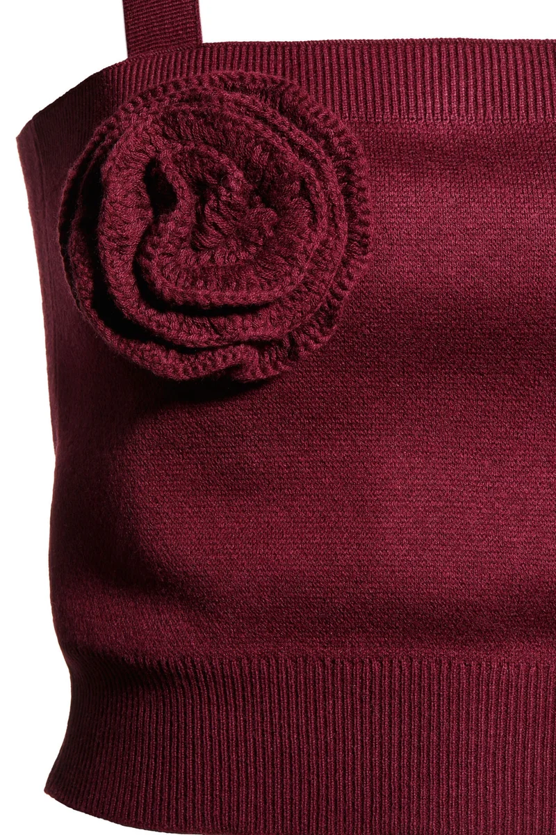 H&M Wool-blend rose-appliquéd knitted top