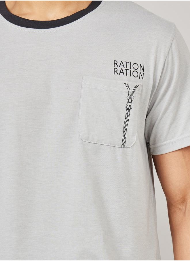 Styli - Contrast Crew Neck Printed Pocket Detail T-shirt and Short Set - Image 1