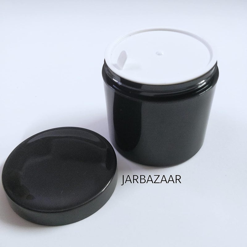 JARBAZAAR عبوة جملة من 60 قطعة حاويات تجميل بلاستيكية سوداء فارغة 100 جرام لمستحضرات التجميل ، زبدة الجسم ، المستحضرات ، برطمانات صديقة للسفر ، تأتي مع غطاء داخلي - Image 1