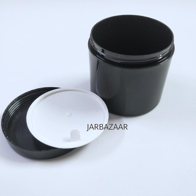 JARBAZAAR عبوة جملة من 60 قطعة حاويات تجميل بلاستيكية سوداء فارغة 100 جرام لمستحضرات التجميل ، زبدة الجسم ، المستحضرات ، برطمانات صديقة للسفر ، تأتي مع غطاء داخلي - Image 2