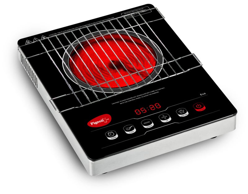 Pigeon Eva Infrared Cooktop 2000 Watts Black (with Free Stainless Steel Grill, Full touch Panel, Auto shut off and Overheat Protection) - Image 4