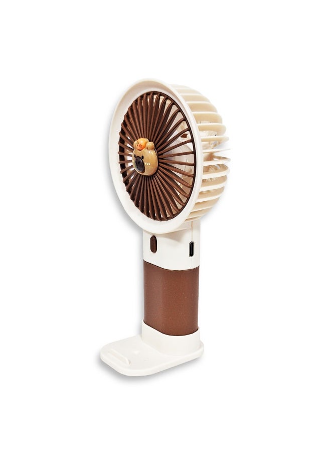Generic - Mini handheld fan  , cute design decorated with bear face in the middle with bright and multi-colors , small size and easy to carry by hand or put in bag, equipped with USB rechargeable battery, on/off button 3 speeds with LED light, nice summer and birthday gift for kids and adults, high quality and easy to use - Image 1