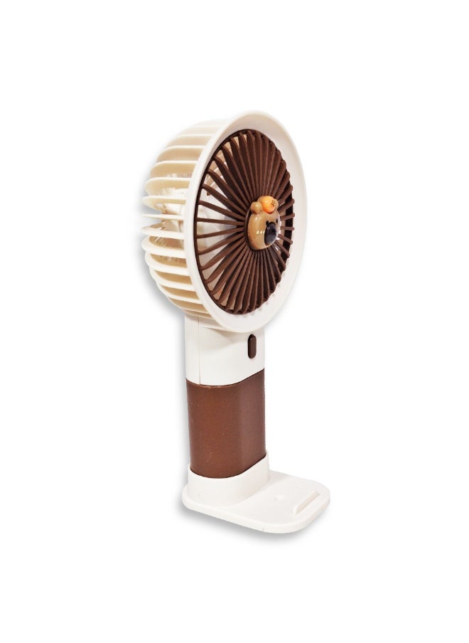 Generic - Mini handheld fan  , cute design decorated with bear face in the middle with bright and multi-colors , small size and easy to carry by hand or put in bag, equipped with USB rechargeable battery, on/off button 3 speeds with LED light, nice summer and birthday gift for kids and adults, high quality and easy to use - Image 1