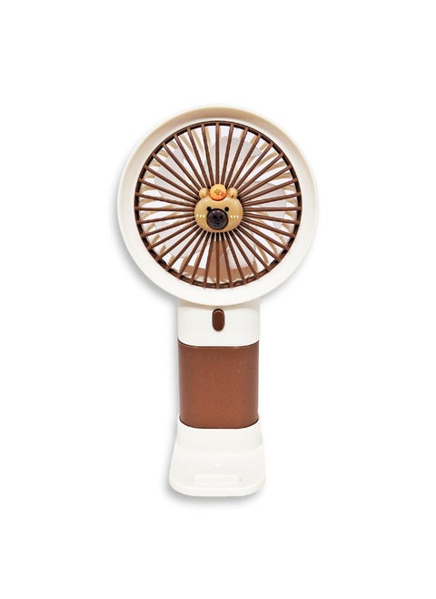 Mini handheld fan  , cute design decorated with bear face in the middle with bright and multi-colors , small size and easy to carry by hand or put in bag, equipped with USB rechargeable battery, on/off button 3 speeds with LED light, nice summer and birthday gift for kids and adults, high quality and easy to use